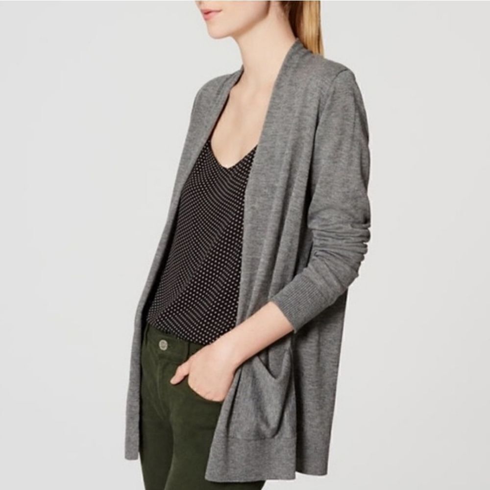 Ann Taylor LOFT Gray Open Cardigan Sweater